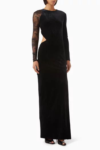 فستان بفتحة دانتيل ومخمل