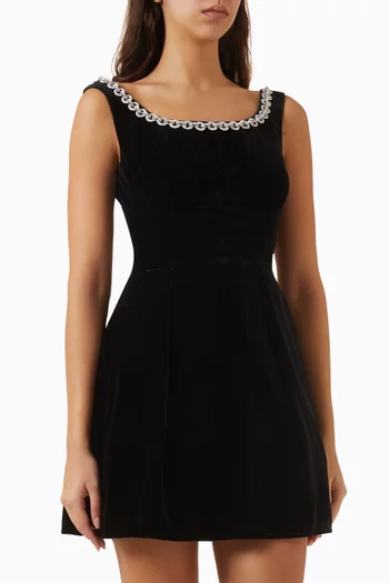 Crystal-trim Mini Dress in Velvet