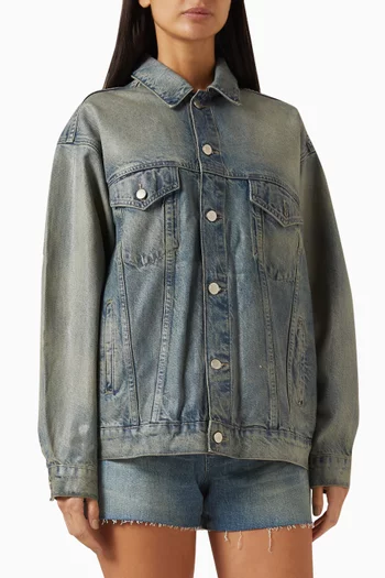 جاكيت بقصة فضفاضة دينم لامع