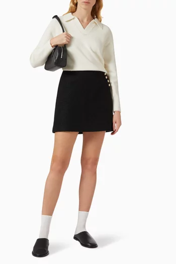 Open Collared Sweater in Cotton-knit