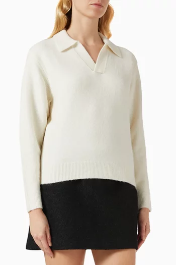 Open Collared Sweater in Cotton-knit