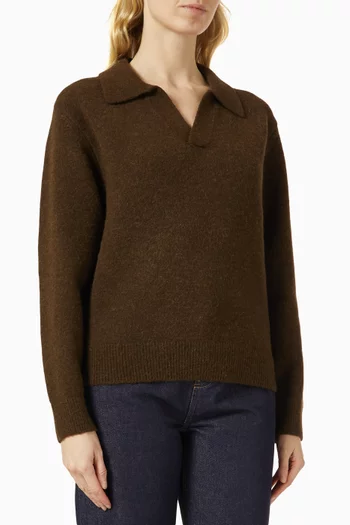 Open Collared Sweater in Cotton-knit