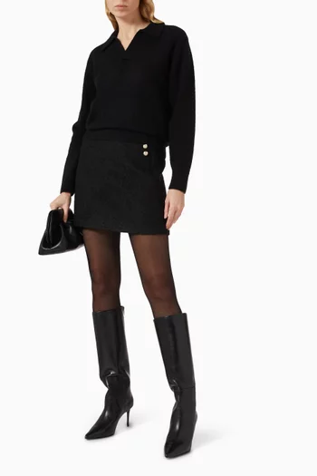 Open Collared Sweater in Cotton-knit