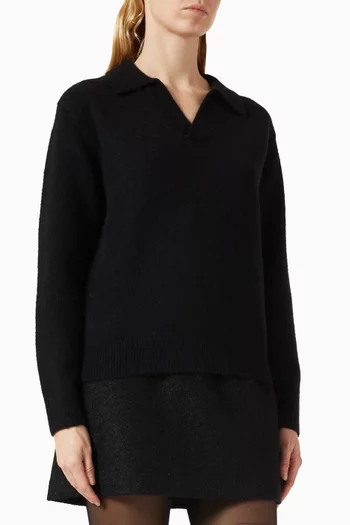 Open Collared Sweater in Cotton-knit