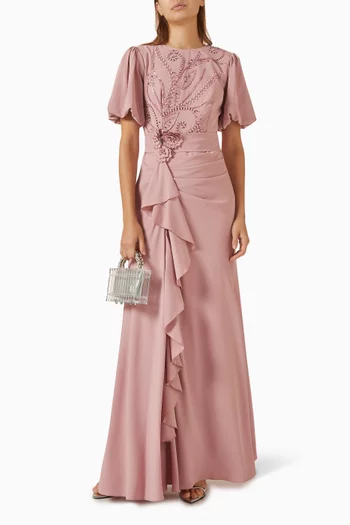 فستان بكشكش مطرز