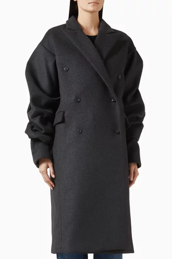 Pleated Sleeve Coat in Wool