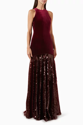 Sequin-embellished Gown in Velvet