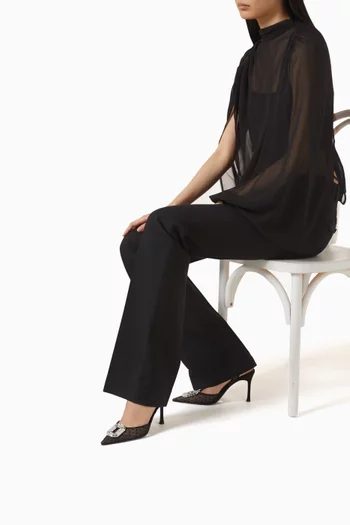 حذاء كلاسيك كاميليا مرصع بكريستال بسير خلفي وكعب 90 مم دانتيل وجلد