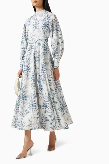 Floral-print Belted Midi Dress