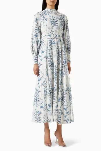 Floral-print Belted Midi Dress