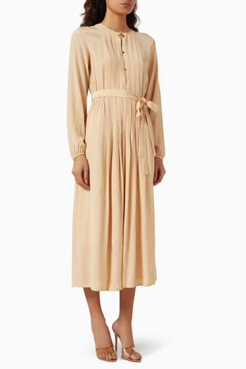 فستان بحزام وطيات