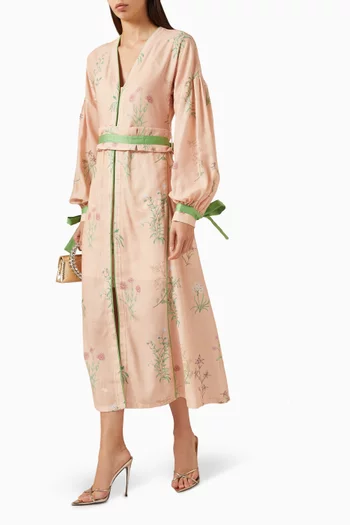 فستان بحزام ونقشة زهور