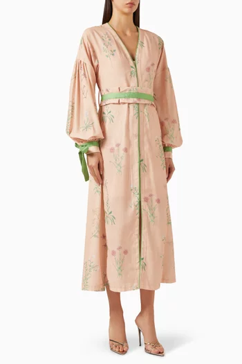 فستان بحزام ونقشة زهور