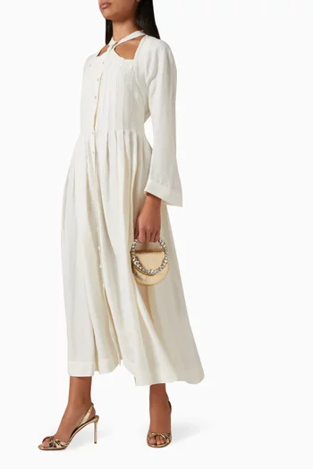 فستان متوسط الطول بنمط قميص بطيّات