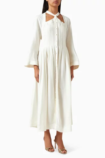 فستان متوسط الطول بنمط قميص بطيّات