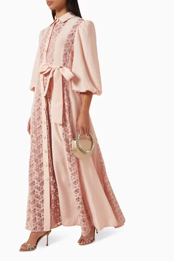 فستان طويل بنمط قميص بحزام