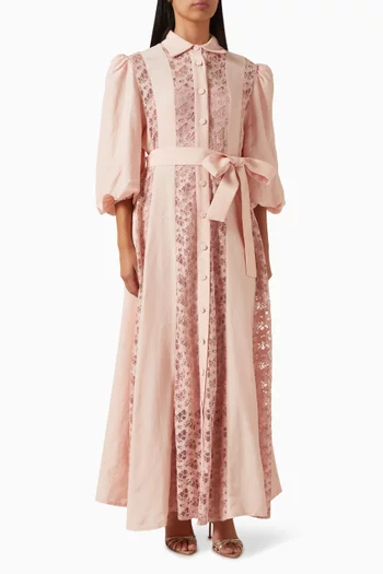 فستان طويل بنمط قميص بحزام