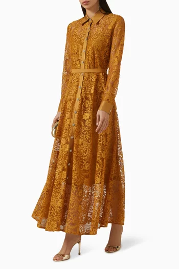 فستان طويل بنمط قميص بأزرار دانتيل