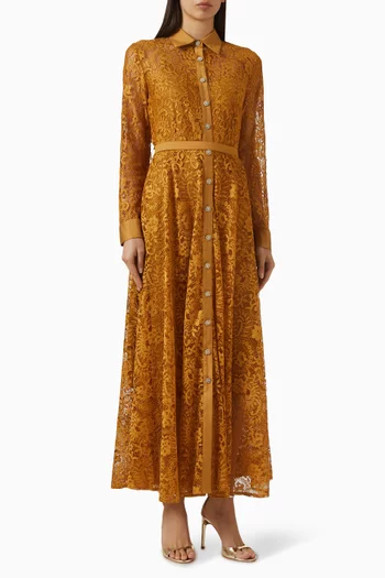 فستان طويل بنمط قميص بأزرار دانتيل