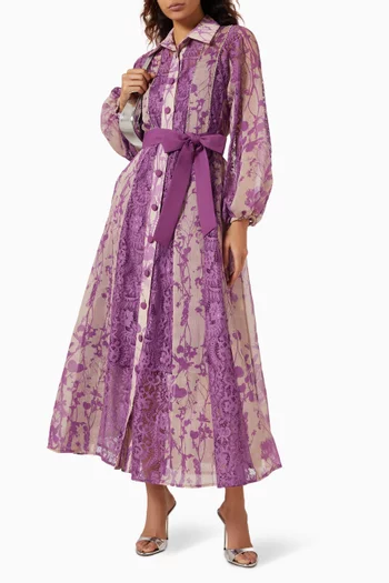 فستان بنمط قميص وحزام مزين بطبعة