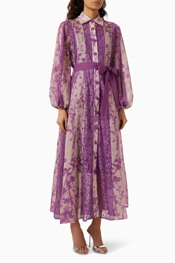 فستان بنمط قميص وحزام مزين بطبعة