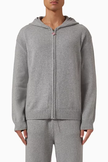 كنزة بغطاء رأس وشعار الماركة نسيج كشمير