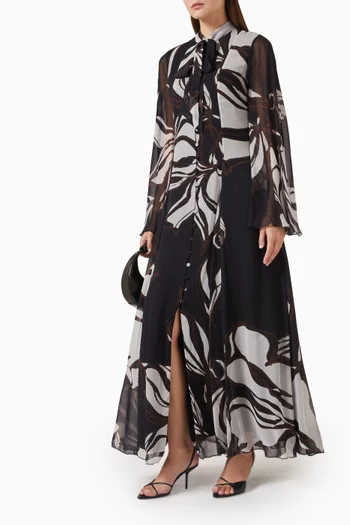 Floral-print Scarf-tie Maxi Dress in Chiffon