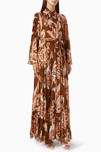 فستان طويل بحزام ونقشة زهور