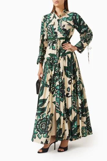 فستان طويل بنمط قميص مزين بنقشة زهور