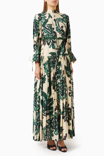 فستان طويل بنمط قميص مزين بنقشة زهور