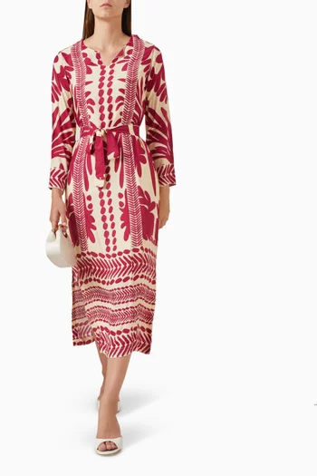 Floral-print Belted Midi Dress