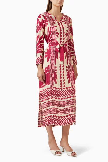 Floral-print Belted Midi Dress