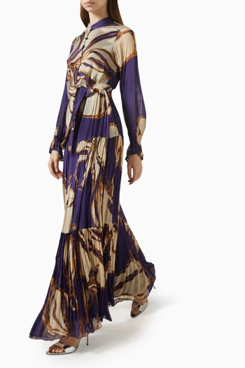 Floral-print Belted Maxi Dress in Chiffon
