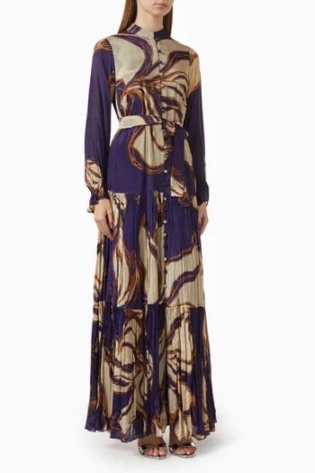 Floral-print Belted Maxi Dress in Chiffon
