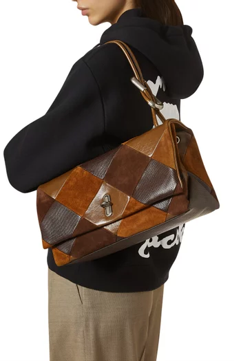 The Large Dual Patchwork Shoulder Bag in Leather & Suede