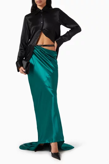 Asymmetric-waist Skirt in Silk Satin