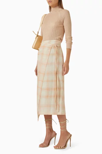 Checked Midi Wrap Skirt
