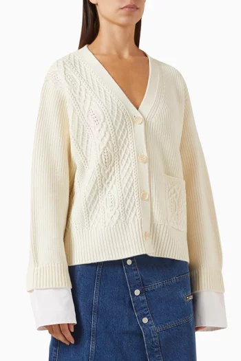 Cable Mix Boyfriend Cardigan in Wool