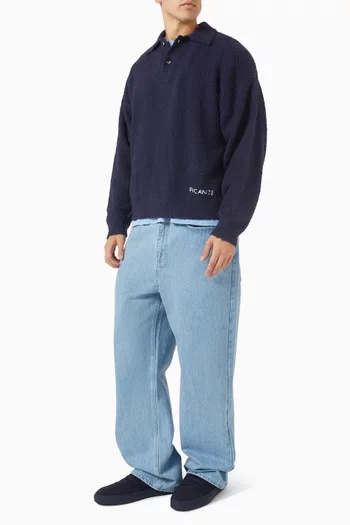 سترة بولو بنسيج بارز الملمس مزيج قطن