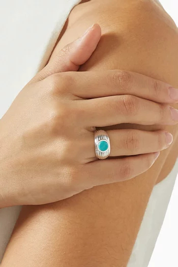 Wave Motion Turquoise Signet Ring in Sterling Silver
