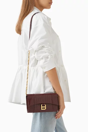 Hourglass Wallet on Chain in Croc-embossed Leather