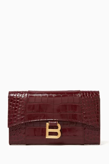 Hourglass Wallet on Chain in Croc-embossed Leather