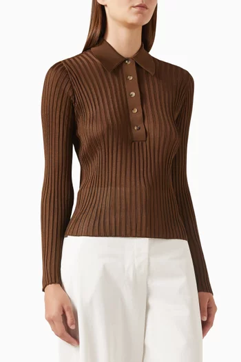 Vin Ribbed Polo Top in Viscose