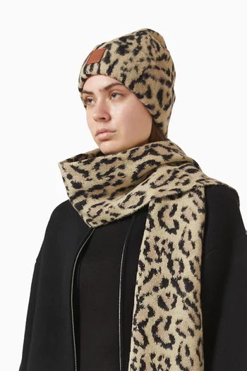 Leopard-print Patch Beanie Hat in Wool-blend