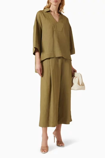 Slit V-neck Shirt in Linen-blend