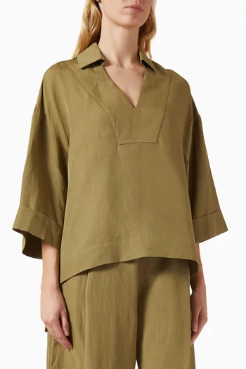 Slit V-neck Shirt in Linen-blend