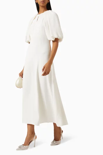 Puffed-sleeve Midi Dress