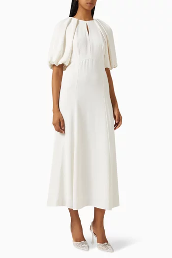 Puffed-sleeve Midi Dress