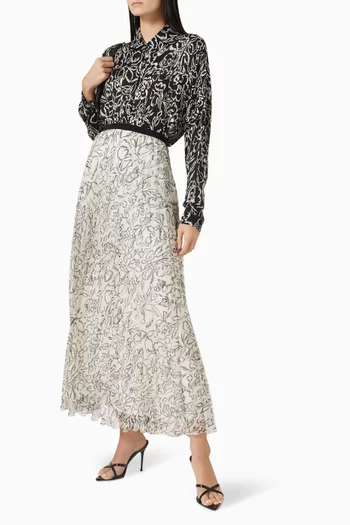 Printed Pleated Maxi Skirt