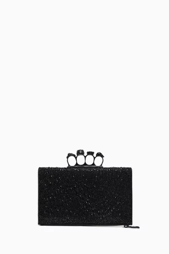 Knuckle Flat Pouch in Crystal-embellished Suede